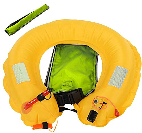 YUUGAA Aufblasbarer Rettungsring, tragbarer automatischer aufblasbarer Rettungsring/aufblasbarer Rettungsring(Leuchtendes Grün)