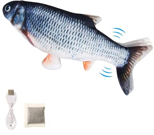 BangShou Hierba Gatera Juguete Pez Eléctrico de Juguete Pez de Peluche Eléctrico USB Juguete Kicker para Gatos con Hierba Gatera para Que Los Gatos Jueguen, Muerdan y Mastiquen