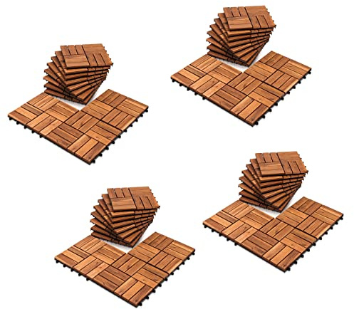 Joparri 44-pack träplattor för balkong 30 x 30 cm - 4 m2 - terrassplattor av akaciaträ - dräneringsgolvbeläggning trägolv klicksystem balkongplattor uteplats och balkong