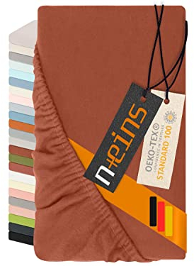 npluseins Spannbettlaken Made in Germany - Feinbiber aus 100% Baumwolle 1037.1342, 90-100 x 200 cm, rotbraun