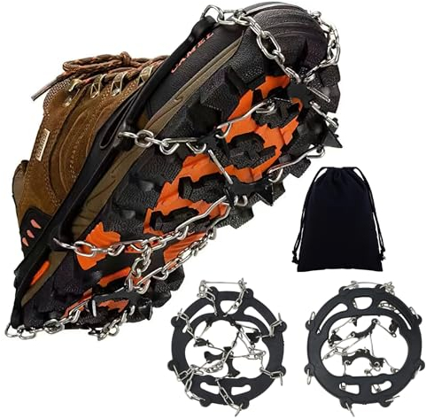 ZJRung Spikes für Bergschuhe 16×16cm Schwarze rutschfeste Schuhkrallen für EIS und SchneeSchneeketten für Schuhe für Bergsteigen Wandern Klettern Outdoor Schnee