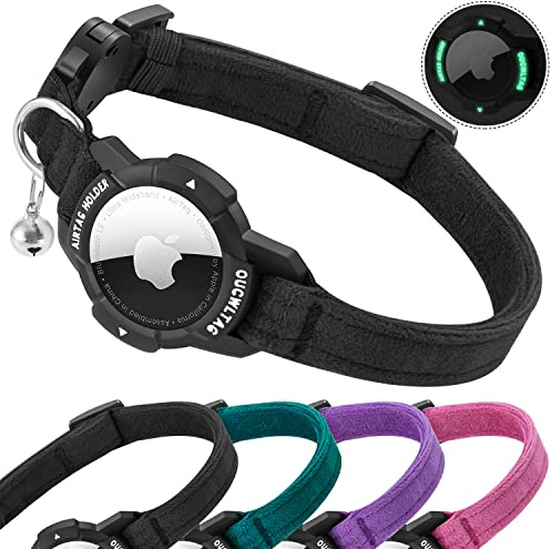 AirTag Katzenhalsband mit leuchtendem Apple Air Tag Halter, Katzenhalsband mit Sicherheitsverschluss & Elastischer Gummizug für Kätzchen, Katzen und Welpen (Kätzchen 18-26cm, Schwarz)