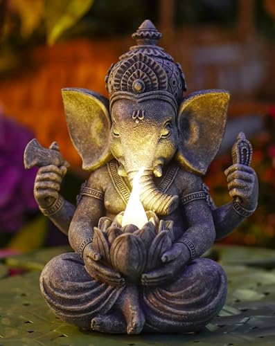 Yeomoo Ganesha Figura Buddha con lampade solari per la decorazione del soggiorno, della scrivania, dell'accessorio: Ganesha Zen Giardino Buddha Figura regalo per uomini donne mamma resistente alle