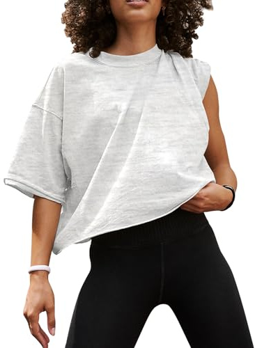 EBANKU Oversized Workout Shirts for Women Short Sleeve Crop Tops Casual Basic Cotton Athletic Yoga Running Cropped T-Shirts (95% Cotton)
