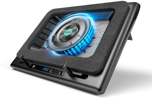llano V12 Laptop Cooling Pad, Gaming Laptop Cooler Stand with 5.5inch Powerful Turbo Fan, Adjustable Speed, Touch Control, 3-Port USB A, for Fast Cooling Laptop 15.6-19in, Black (No RGB)