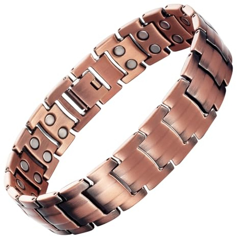 YINOX Bracciale magnetico in rame super forte per uomini e donne, classico doppio petto magnetico in rame, con 40 magneti NdFeB e confezione regalo di alta qualità (20,5 cm), COB-0001M