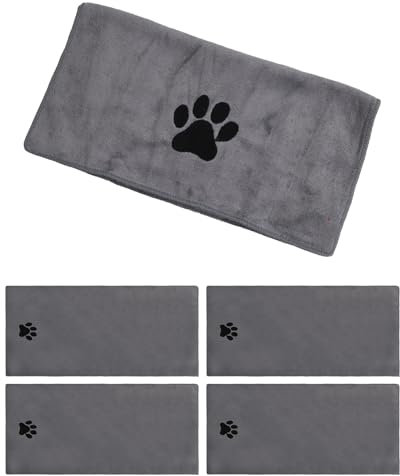 4 Pcs Serviette pour Chien Absorbante, Serviette de Séchage en Microfibre pour Petits Moyens et Grande Chiens Chat, Séchage Rapide Serviette de Bain pour Animaux de Compagnie (Gris 35x75cm)