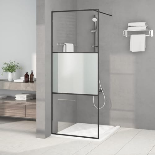 LAPOOH Mampara de Ducha Vidrio ESG Semiesmerilado Negro 80x195 cm, Cabina de Baño Con Panel de Vidrio 152105