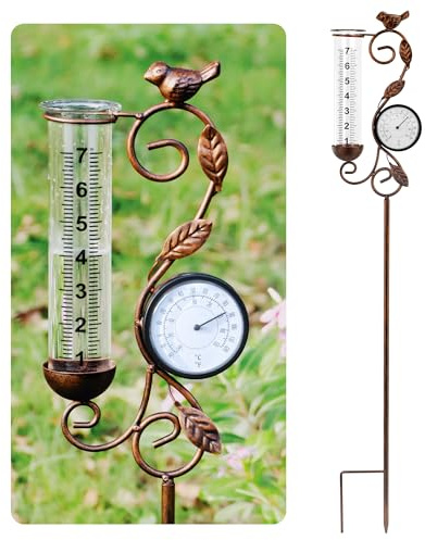 81,3 cm Garten-Regenmesser mit Thermometer, 17,8 cm Glasrohr für den Innen- und Außenbereich, Terrasse, Hof, Dekoration, Statue