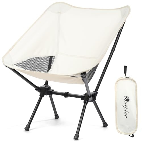 Outplea Silla Camping Ultraligera, Silla Plegable Camping Pequeña, Sillas de Playa Plegables Portátil Resistentes para Exterior Pesca Acampada, Blanco
