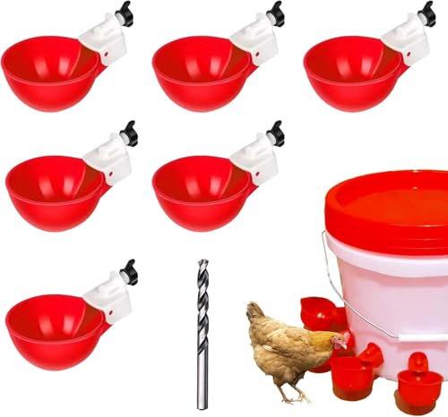 Hühnertränke Automatische Geflügeltränke Hühnerwasserspender DIY Hühnerwasserbecher Geflügeltränke für Hühner,Tränke Hühnerzubehör Wasserspender-Set mit Bohrer für Huhn,Gans,Pute,Ente,Taube (6STK, M)