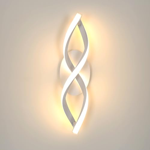 Comely Lámpara de Pared LED, 16W 1800LM Aplique de Interior Moderna, Diseño de Curvas Iluminación de Pared para Lámpara de Salón, Dormitorio, Escalera, Luz Cálida 3000K, Blanco