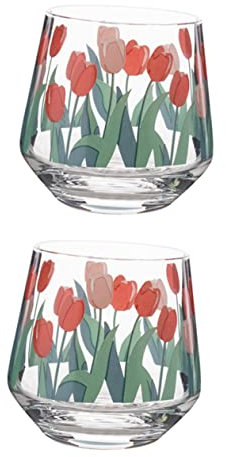 Cabilock Taza De Vidrio Tulipán Vintage 400 Ml para Jugo Leche Agua Diseño Elegante