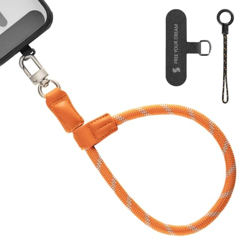 SMALLRIG Cinturino da polso regolabile per telefono, cinturino da polso in pelle e nylon da 38 cm per smartphone con gancio integrato per chiavi e accessori, per iPhone, per Samsung, Arancia- 5302