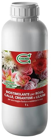 Concime liquido Biostimolante per ROSE in vaso/giardino, CALLE/LILIUM/CRISANTEMI e fiori da taglio, fiori recisi - IDROGRENA (1 litro)