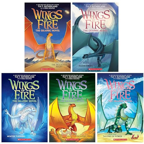 Wings of Fire Graphix Series (Book 5-9) By Tui T. Sutherland: Graphic Novels 5 Books Collection Set (The Brightest Night, Moon Rising, Winter Turning, Escaping Peril & Talons Of Power)