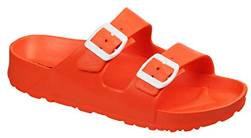 Ladies & Girls Slip On Summer Sandals - FLIP Flop Sliders by MIG (6 UK, Coral/Orange)