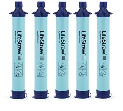 LifeStraw Personal Water Filter for Hiking, Camping, Travel, and Emergency Preparedness, 5 Pack, Blue