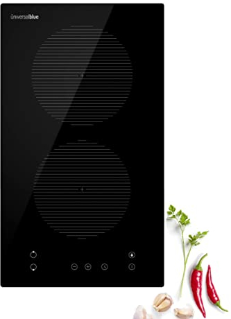 UNIVERSALBLUE Placa Inducción 2 Fuegos | Encimera de Cocina 3300W | Control Táctil | Temporizador | Bloqueo Infantil | Apagado de Seguridad | Calor Residual