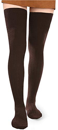 Moon Wood Overknees Strümpfe Damen Extra Lange Thigh High Socks Soft Warme Überkniestrümpfe Damen Baumwolle Strick Oberschenkelsocken Braun