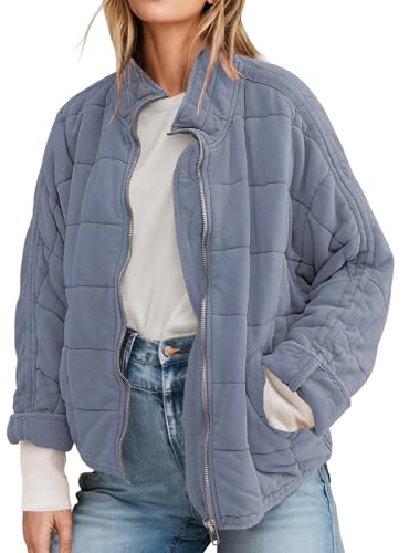 ETCYY Women's Causal Lightweight Quilted Jackets Long Sleeve Oversized Warm Winter Zip Up Coat with Pockets