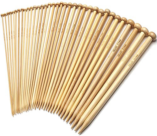 35cm Bambus Stricknadeln Einzelpunkt Holzstricknadeln für Anfänger, 18 Paar Größe 2,0mm–10,0 mm Lange Gerade Holznadeln Perfekt für Pullover, Socken, Schal, Handschuhe und Schals