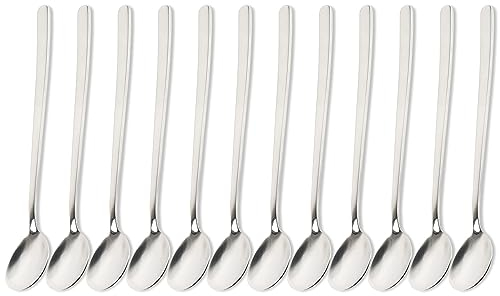Schramm® 6 o 12 unidades de cucharas para latte macchiato seleccionables en negro, plata u oro Cuchara para huevos Cuchara para té Cuchara para servir café, Color:silber, Número:12 Stück