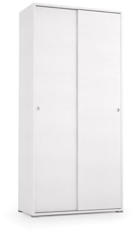 Kiamami Valentina - Armoire Blanche Multi-usages à Double Porte coulissante avec 4 étagères réglables