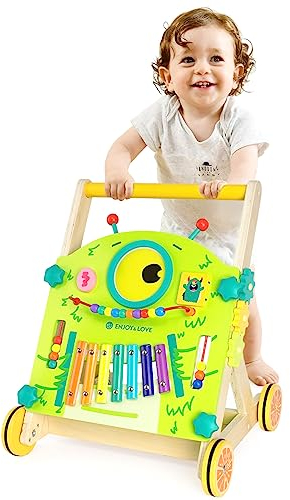 Arkyomi lauflernwagen holz baby lauflernhilfe kippsicher laufwagen motorik lernlaufwagen ab 18 monate Lernspielzeug mit 6 aktivitäten baby walker für lauf lernen wagen mädchen junge