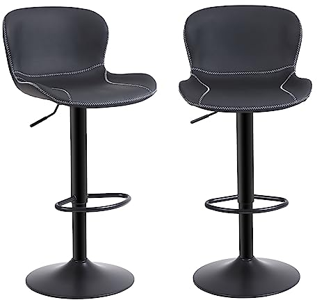 Youhauchair Barhocker 2er Set, Höhenverstellbar aus PU-Leder, wasserdicht und verschleißfest, Barhocker mit Lehne, Drehbarer bar Stool, modern, Schwarz