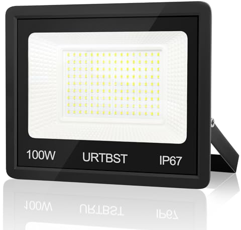 URTBST Projecteur LED Extérieur 100W,10000LM Projecteur LED IP67 Etanche Spot LED Extérieur,7000K Blanc Froid Projecteur Exterieur LED,Projecteur Extérieur Pour Cour,Jardin,Garage,Terrasse