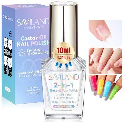 SAVILAND UV Nagellack Base Top Coat Gel UV Base/Top 2 in 1 Klarer 10ml Schnelltrocknender Premium Unterlack und Überlack für Hybrid Nagellack Schützt die Nägel vor Verletzungen Farbschutz Nageldesign