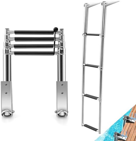 RELAX4LIFE Échelle de Piscine INOX à 4 Marches, Escalier Télescopique Piscine Hors Sol, Pédales Antidérapantes, Hauteur 115,5 CM, Capacité 227 KG pour Piscine Yachits Pontons