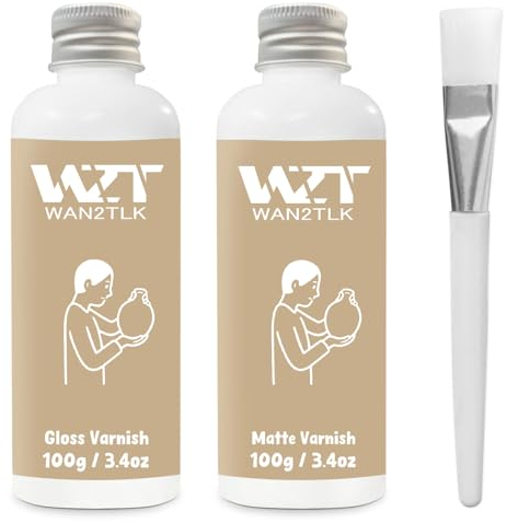 WAN2TLK Air Dry Clay Glaze-Set, glänzender und matter Lack für Töpferton (je 100 ml) mit Pinseln, glasuren für ton lufttrocknend, ton glasur ohne brennen, wasserdicht, kratzfest