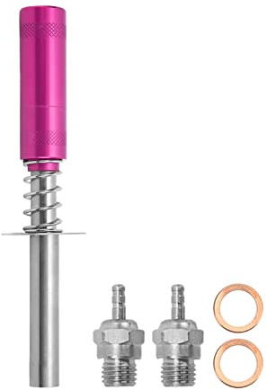 Glödstift Tändare, Aluminiumlegering RC Startsats, RC Motor Tändare med N3 Hot Spark Glödstift för RC Oljedriven Bilfartyg Metanolmotor (Rosröd)