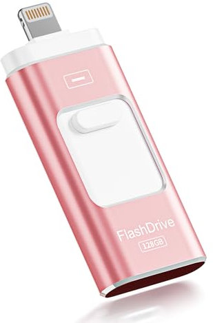 ROSPE 128GB MFi Certified Lightning/Type C/USB Flash Drive for iPhone/iPad/Android/PC (Pink)