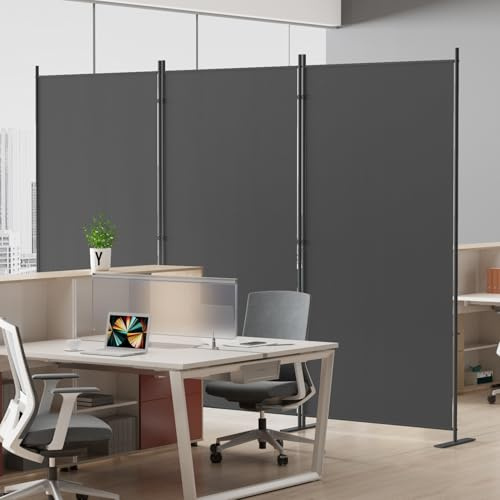 Helios&Hestia 3-Panel 6 ft Tall Indoor Folding Room Divider, Portable Privacy Screen, Freestanding Partition Separator, Temporary Wall Separation for Bedroom, Office, 102 W X 71 H, Dark Grey