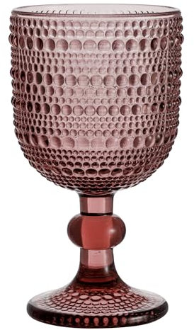 Baroni Home Set de 6 Verres à Pied en Verre Décorés avec des Finitions en Relief de 20 CL, Verres pour Vin et Eau, Lavables au Lave-Vaisselle, 8x8x14,5 cm, Rose