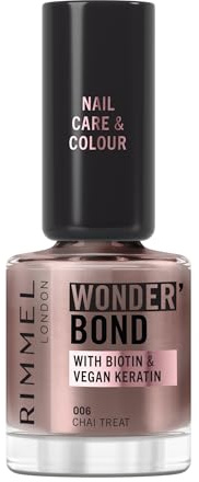 Rimmel Wonder'bond Care+Color Smalto, 006 Chai Treat, Rigenera le unghie, Con Biotina e Cheratina Vegana, Modulabile, 12 ml