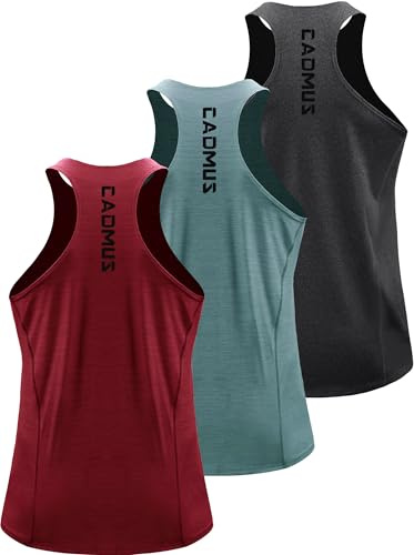 Cadmus Men's 3 Pack Gym Muscle Vest Running Dry-Fit Sleeveless Y-Back Tank Top Training Fitness Shirts,Black Grey,Light Green,Red,3XL