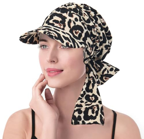 AMateschitz Foulard Bandana Casquette pour Femmes Style Rétro Chapeau de Soleil Couvre-chef Chimio avec Fleur Couvre-chef avec Visière Casquette Anti-UV Foulard Imprimé Turban Casquette de Baseball