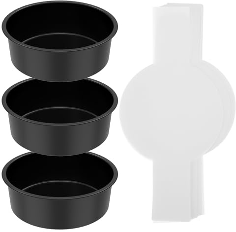 HuhWafee 3 moldes redondos para hornear, 100 papeles de horno con asas, acero al carbono, resistente a la corrosión, 15 cm, redondo, adecuado para pasteles, brownies, tartas, lasañado
