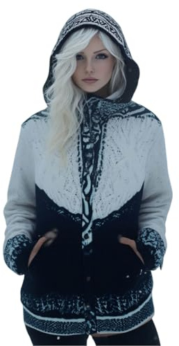 Duohropke Veste en tricot pour femme avec capuche en gros tricot oversized pull-over viking 3D impression numérique imprimé spirituel pull de Noël coloré avec capuche pull-over chaud manteau en tricot