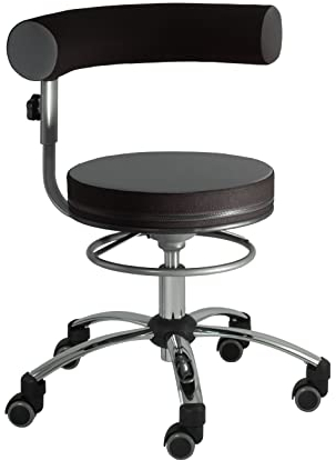 Sanus® -Gesundheitsstuhl | Rollhocker mit 360° Lehne, höhenverstellbarer Lehne, Sitzhöhe niedrig (36-43 cm), Stoffbezug grau/schwarz, Rollstopp-Rollen. Ergonomischer Bürostuhl, Erzieherstuhl