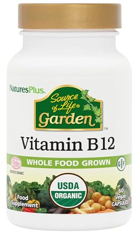 NaturesPlus Source of Life Garden Organic Vitamin B12-1000 mcg methylcobalamin - Active and Vegan Vitamin B12 Supplement - Gluten Free - 60 Capsules