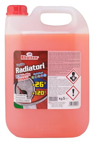 Liquido Radiatori Permanente, Colore Rosso, Protezione Alluminio, Antigelo fino -26°C, Additivi Organici, 5kg