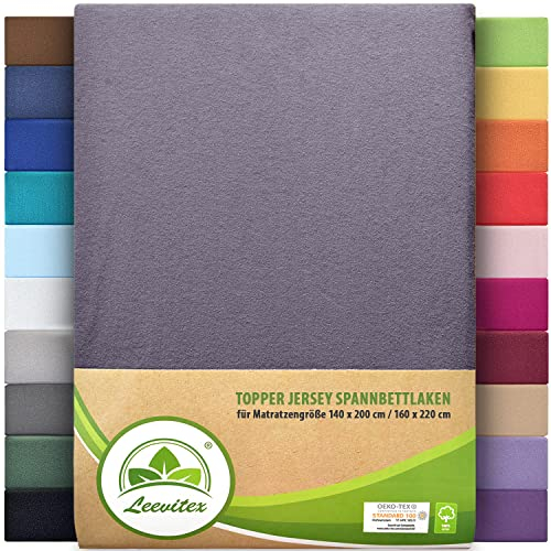 leevitex® Premium Topper Spannbettlaken 140x200–160x220 cm | 18 cm Steghöhe – für Topper & Boxspringbett | 100% Mako-Jersey-Baumwolle | ÖKO-TEX Zertifiziert | 170 g/m² | Platingrau