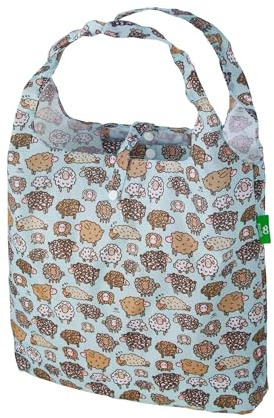 Eco Chic Leichte, faltbare wiederverwendbare Einkaufstasche, wasserabweisende Einkaufstasche, aus recycelten Kunststoffflaschen, Schaf blau