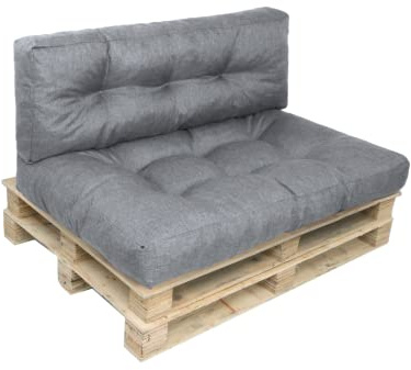 Bananair Palettkudde för trädgårdssalong, utomhus, skumstoppning för optimal komfort, mjukt tyg, behagligt att röra vid (sits 120 x 80 cm + ryggstöd 120 x 40 cm, grå)