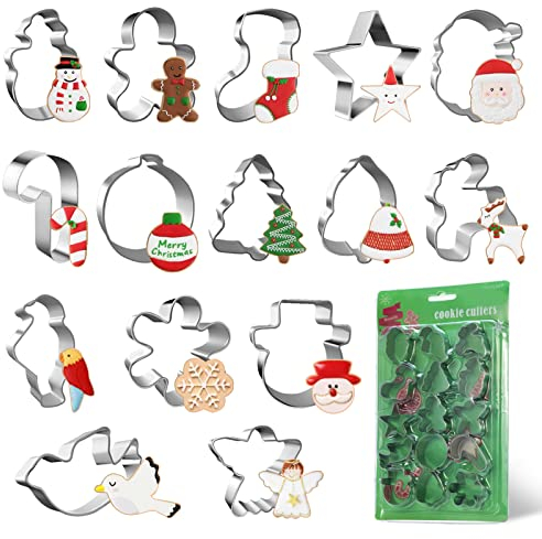MELLIEX 15 Pezzi Formine Biscotti Natale, Stampino per Biscotti in Acciaio Inox Taglierina per Biscotti per Pasticceria Fondente Sandwich Decorazione per Torte